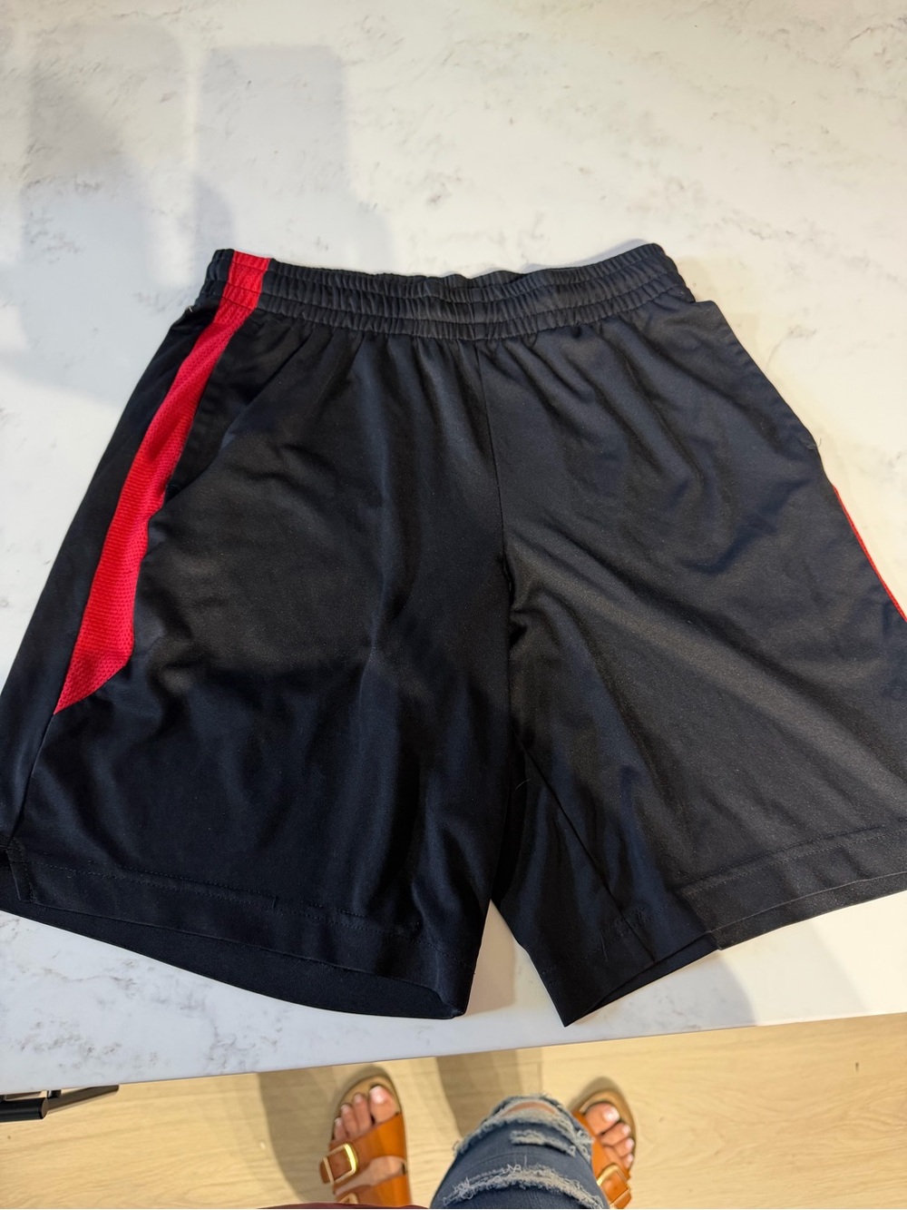 tek gear Black Athletic Shorts with Red Accent Panels